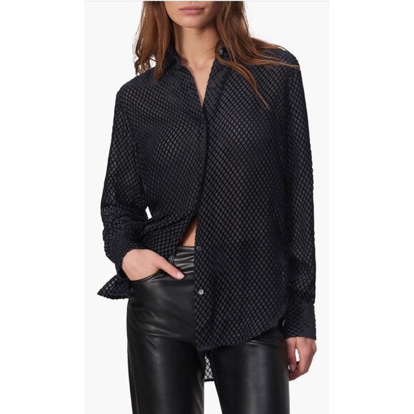 Rag & Bone Women's Lila Burnout Button-Up Shirt Black Size M - Picture 2 of 12
